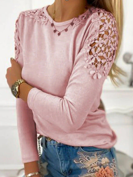 Dame longsleeve med elegante hæklede ærmer Stilla