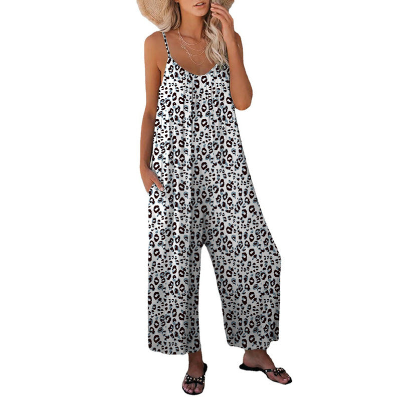 Dame luftig sommer-jumpsuit med moderne dyremønstre og praktiske lommer Stilla