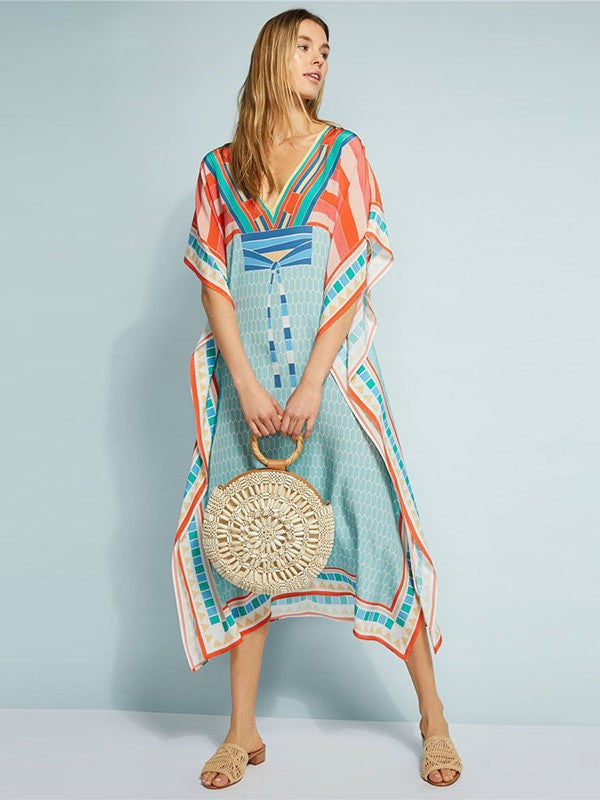 Dame elegant kaftan med geometrisk design og brede ærmer Stilla