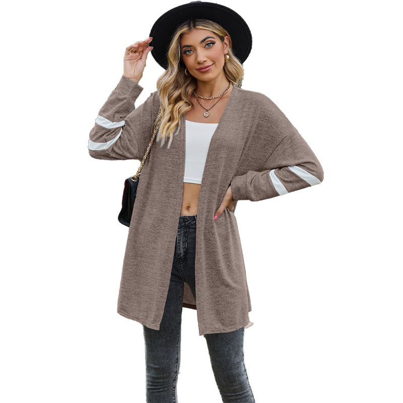 Dame afslappet cardigan med lang snit og stribe detaljer Stilla