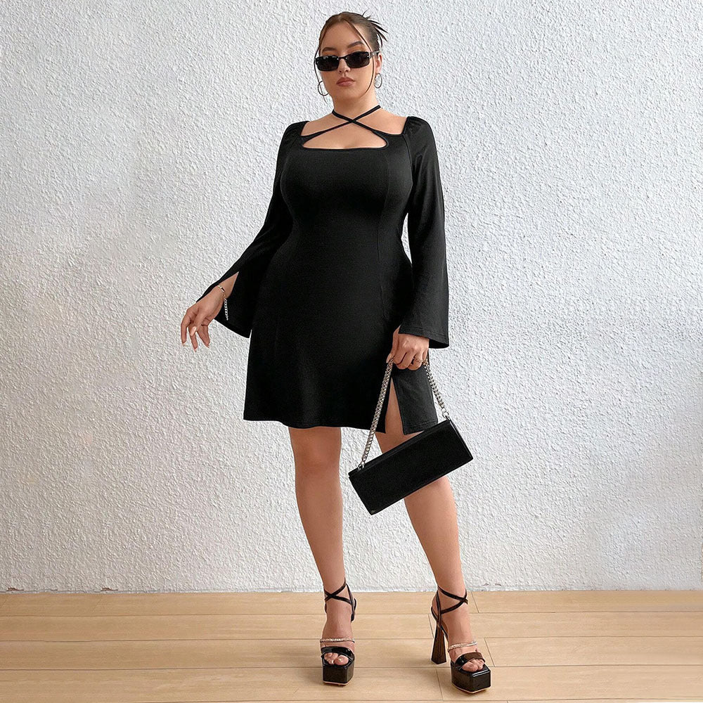 Dame A-linje kjole med forførende skulder- og ribbedelement Stilla