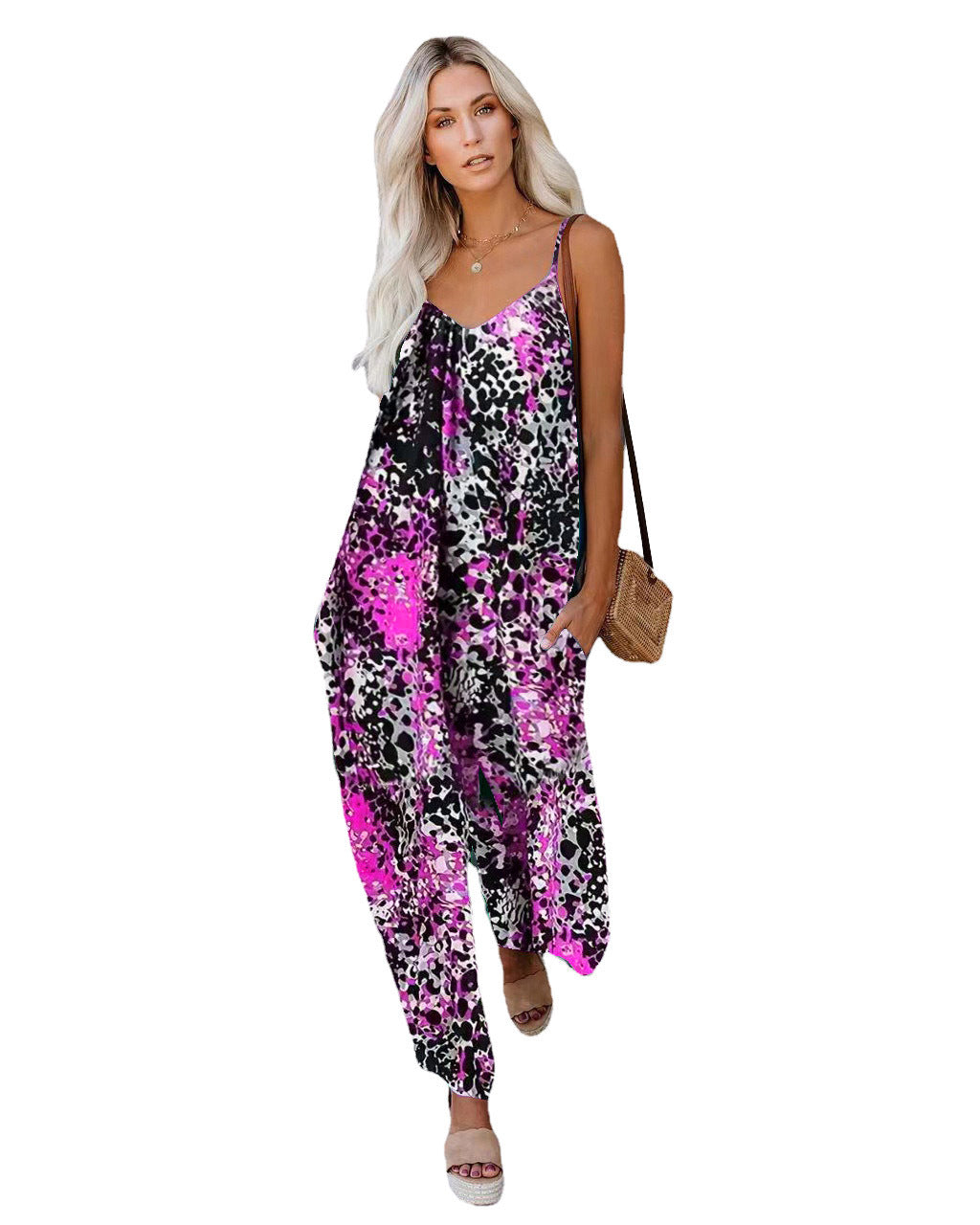 Dame Casual Jumpsuit med farverig print og bred ben Stilla