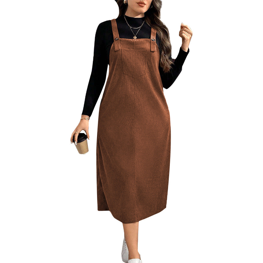 Dame afslappet Midi-stropkjole med praktisk lomme-design Stilla