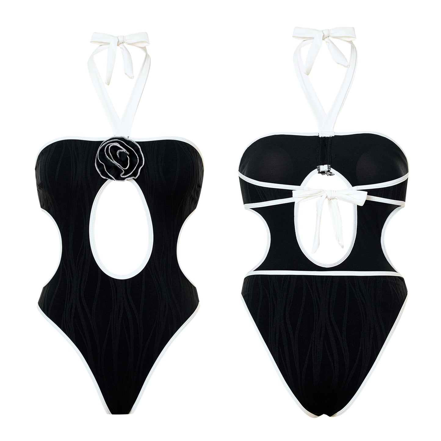 Dame Én-delt Badedragt med elegant Cut-Out-design og Blomsterapplikation Stilla
