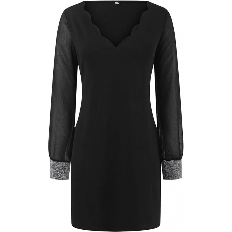 Dame Elegant Blonde Mini Kjole med Gennemsigtige Ærmer Stilla