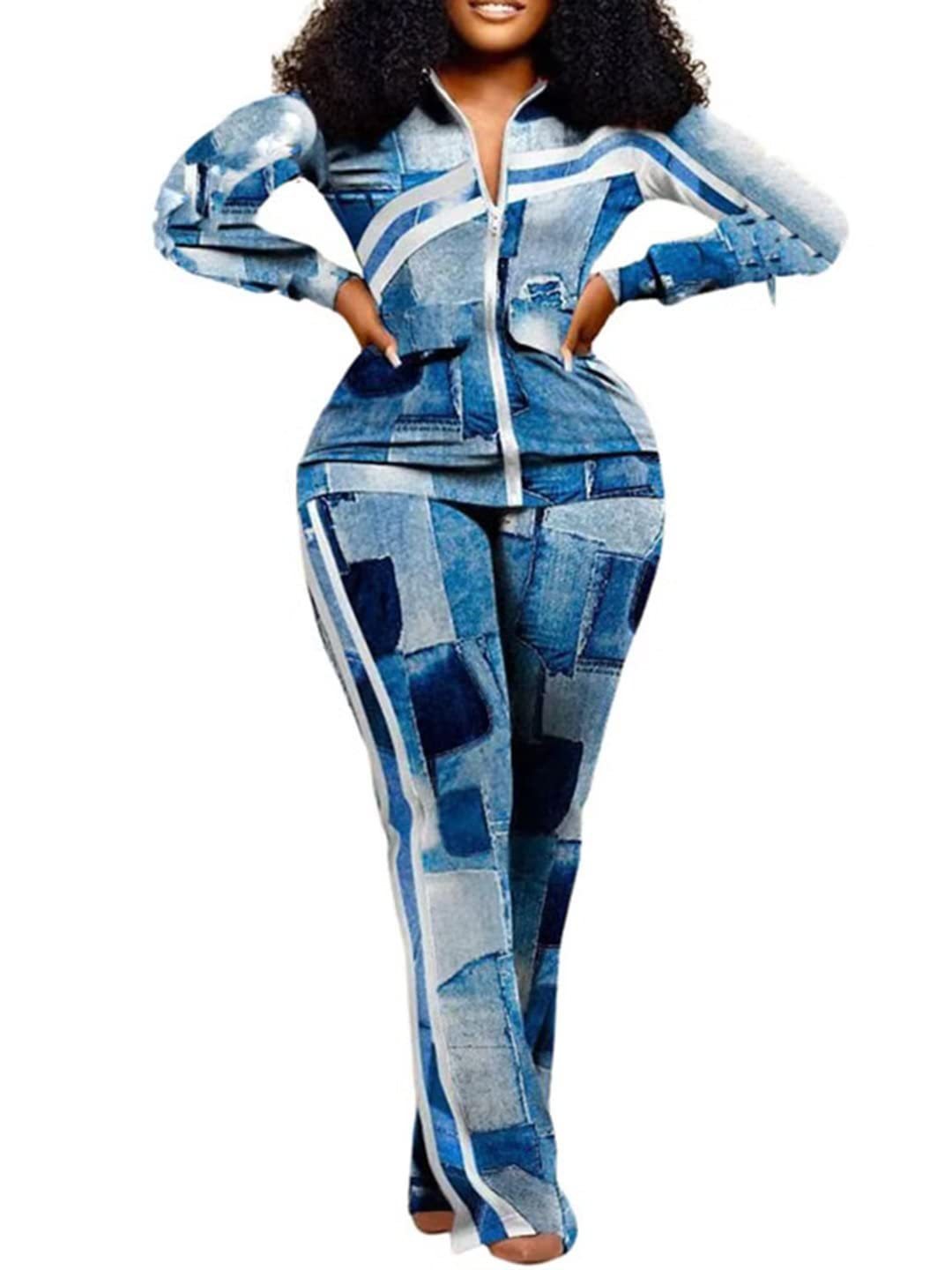 Dame Denim-Loungewear-sæt med moderne grafikdesign Stilla