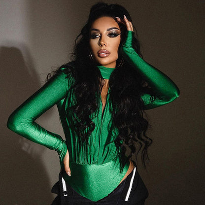 Dame Elegant Bodysuit med dyb V-udskæring og lange ærmer Stilla