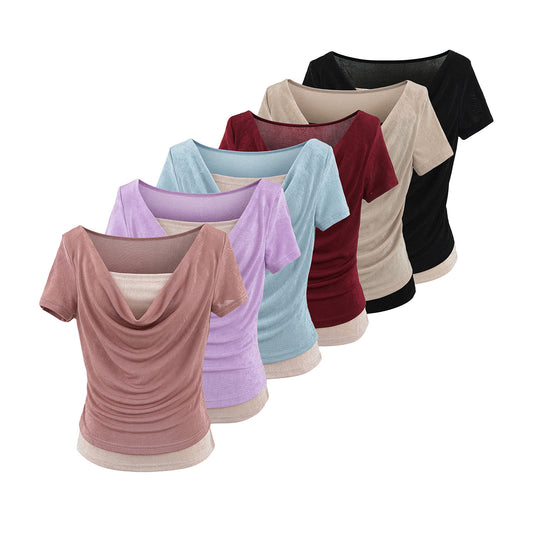 Dame elegant drapeetop med legende design og rund halsudskæring Stilla