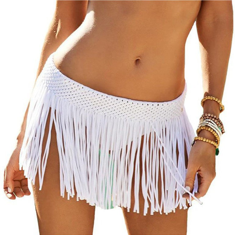 Dame afslappet strandnederdel med trendy frynse-design Stilla