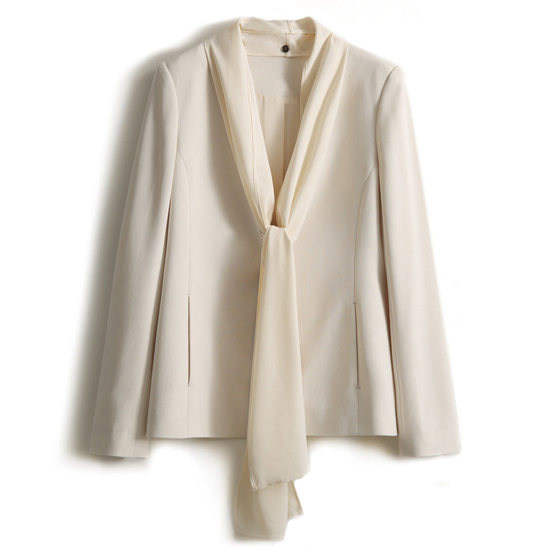 Dame elegant blazerjakke med fletkrave og stilfuld bindebælte Stilla