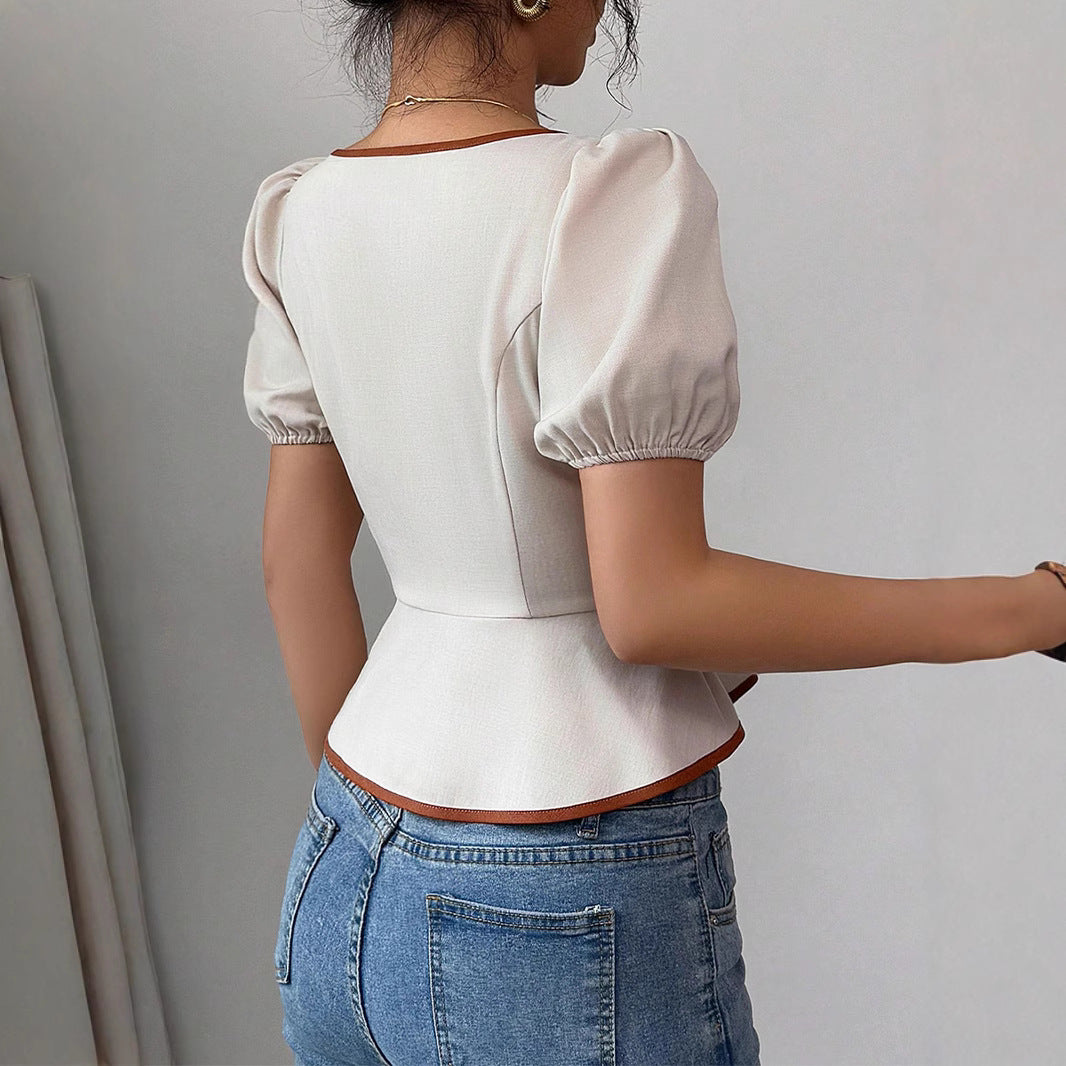 Dame elegant bluse med raffinerede flæsedetaljer og figursyet snit Stilla