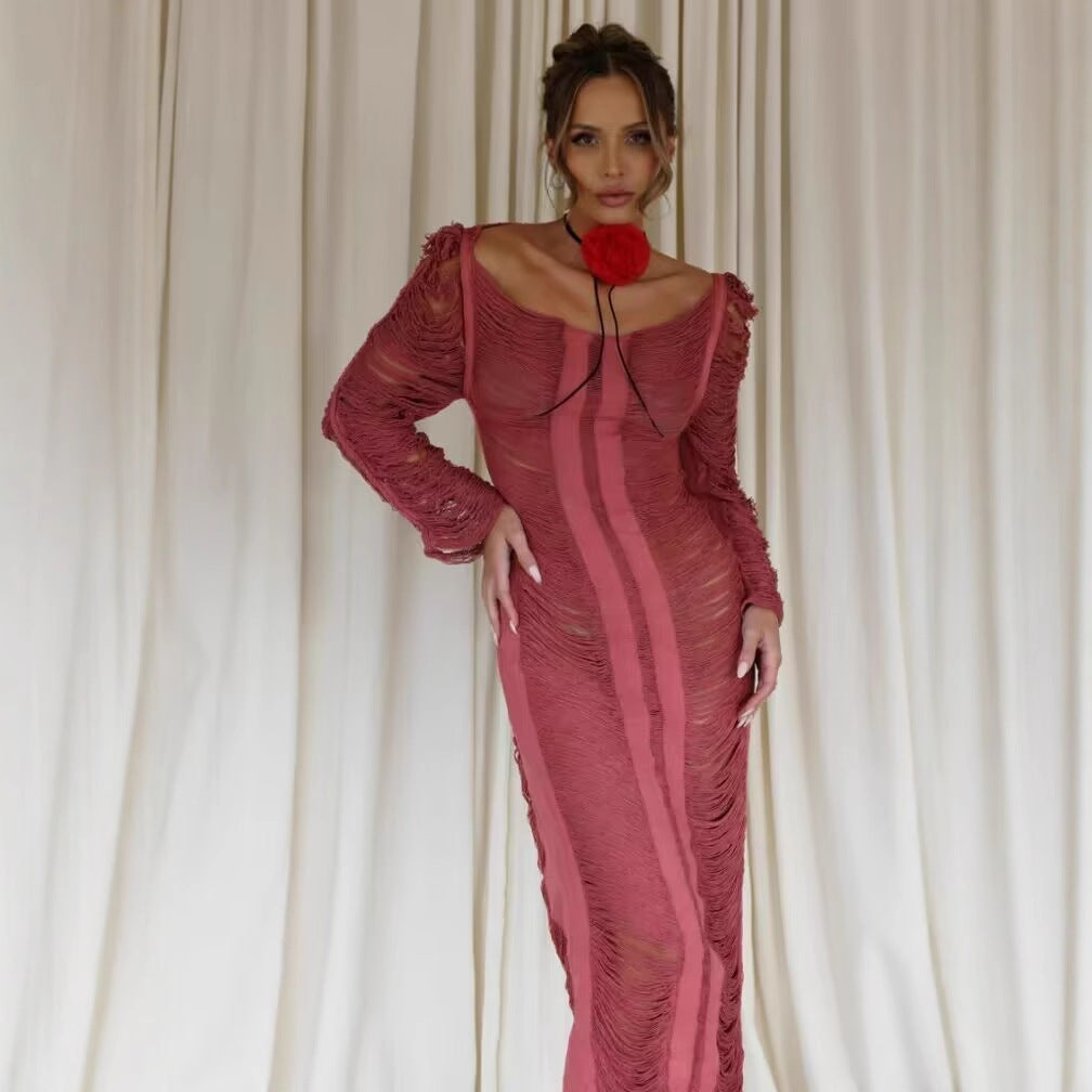 Dame Elegant gennemsigtigt kjole med raffineret ruffles-design Stilla