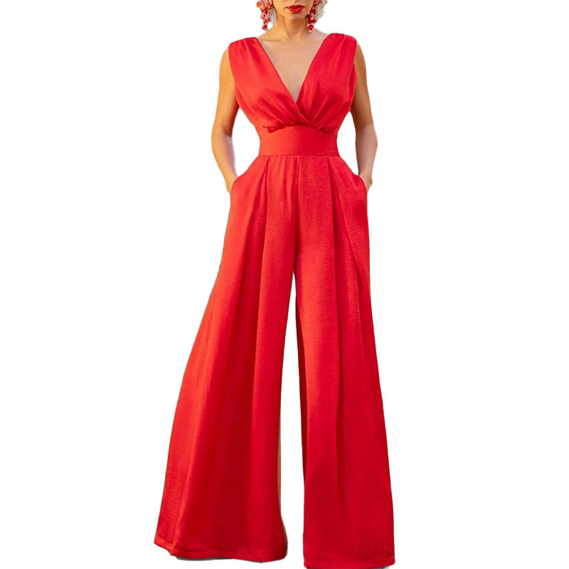 Dame jumpsuit med vidde ben og elegant V-hals Stilla
