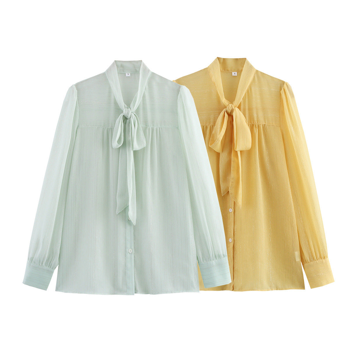 Dame Elegant Bluse med Bindebånd og fin Struktur Stilla