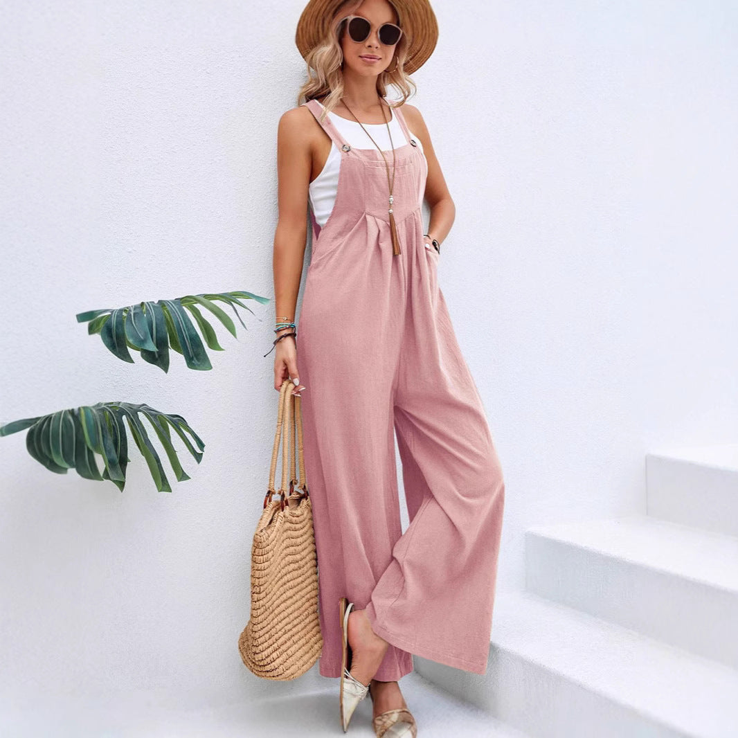 Dame Casual Jumpsuit med bredt ben og justerbare stropper Stilla