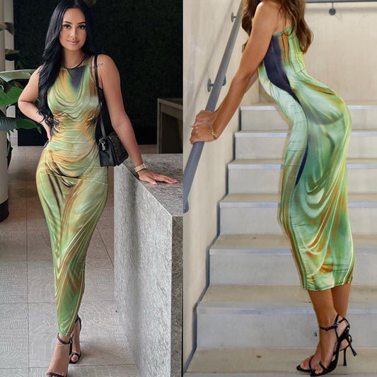 Dame Elegant Abstrakt Tryk Maxikjole Stilla