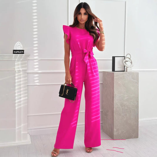 Dame elegant jumpsuit med afslappet taljebælte og flæsedetaljer Stilla