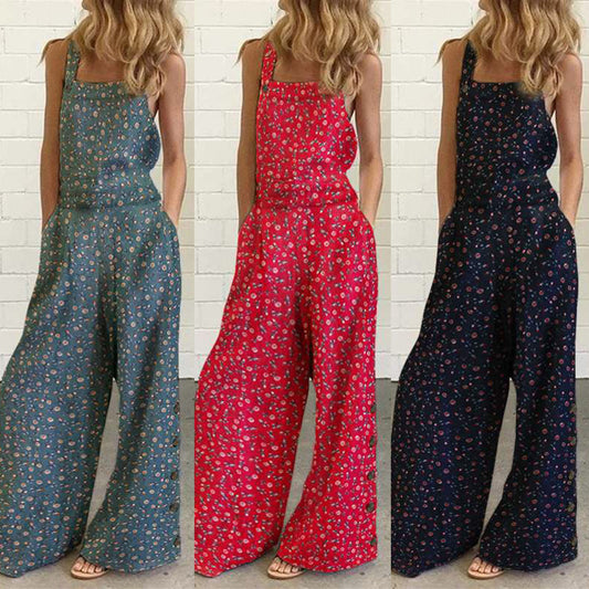 Dame Floral Trykt Bredbenet Jumpsuit Stilla