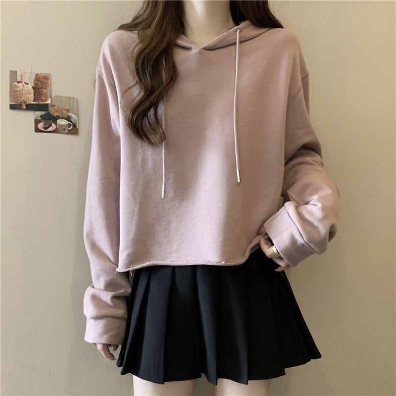 Dame Cropped Hættepullover med justerbar snoretræk Stilla