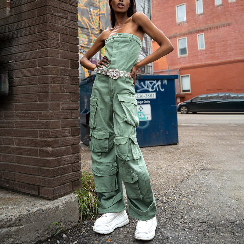 Dame Cargo- jumpsuit med smalt overdel og praktiske lommer Stilla