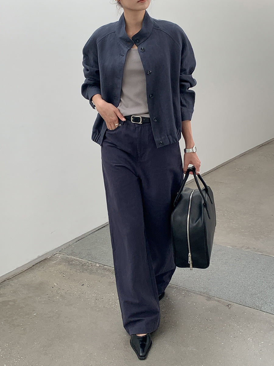 Dame afslappet jakke med knaplukning og elastisk talje Stilla