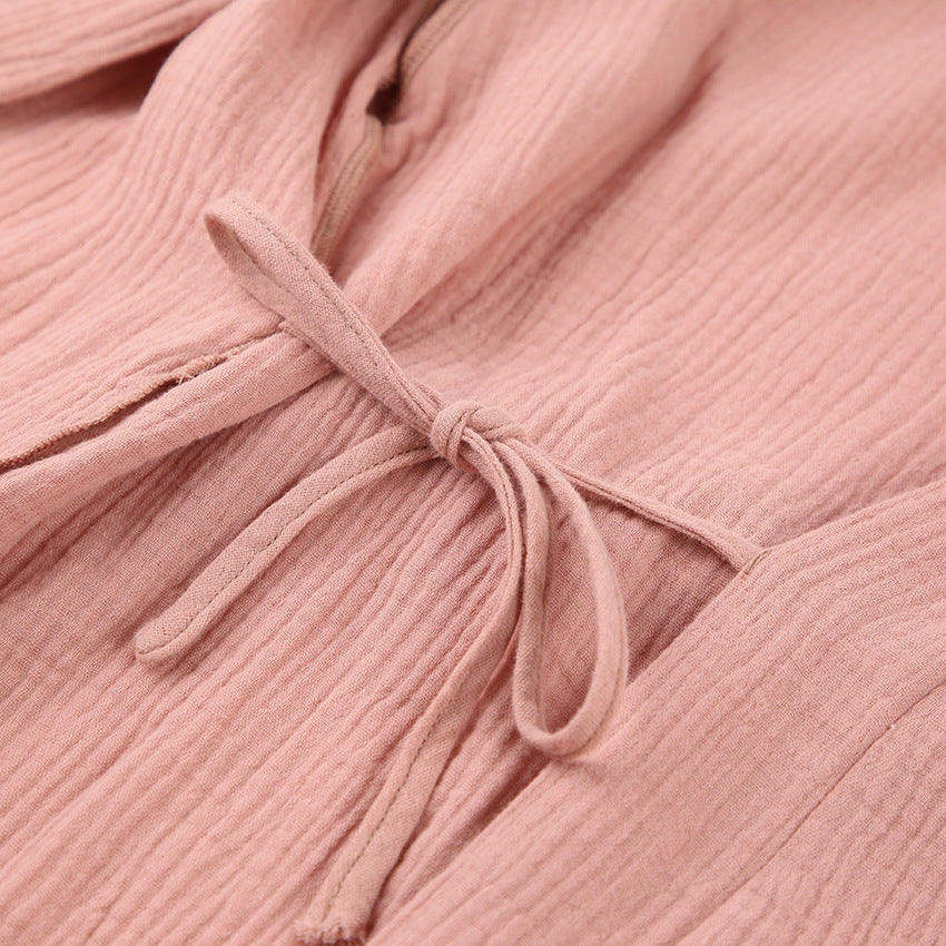 Dame elegant indpaknings-morgenkåbe med vidde ærme og bælte Stilla