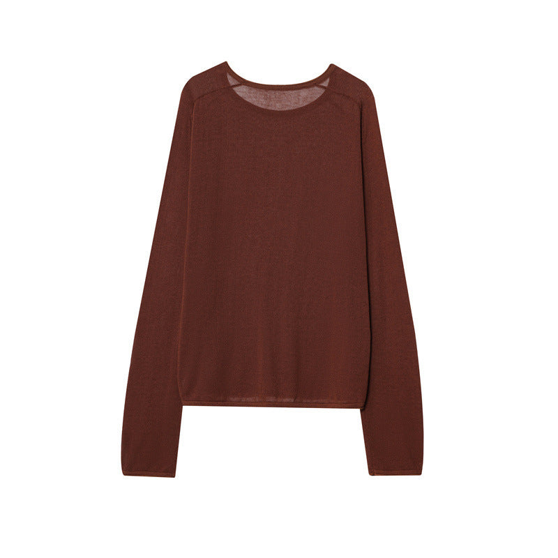 Dame afslappet langærmet skjorte med rund halsudskæring og fin tekstur Stilla