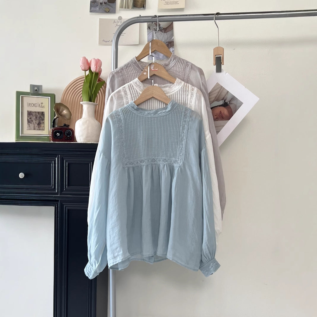 Dame Elegant Folds bluse med Spitze Detalje Stilla