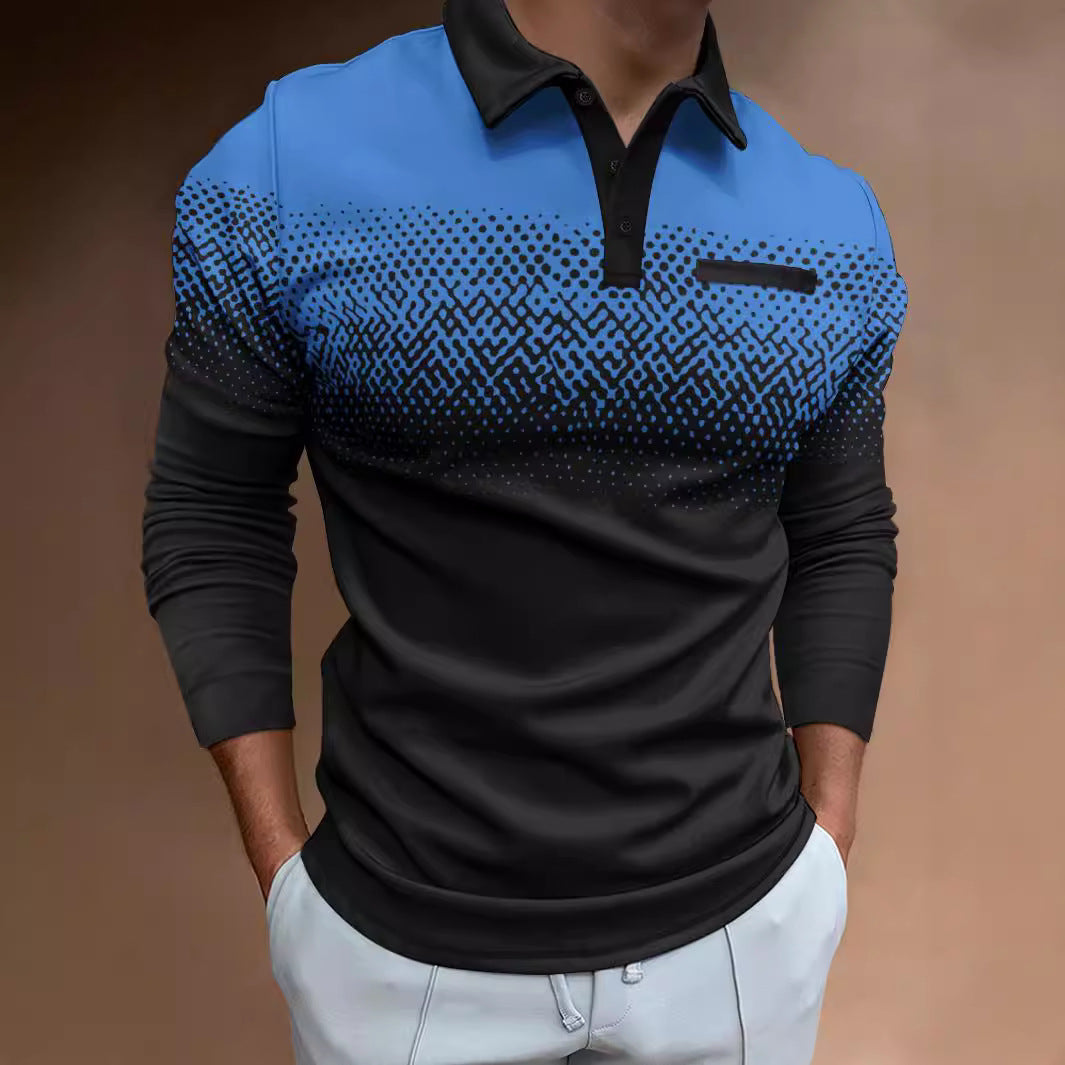Herrer Langærmet Polo T-shirt med moderne grafikdesign og elastiske egenskaber Stilla