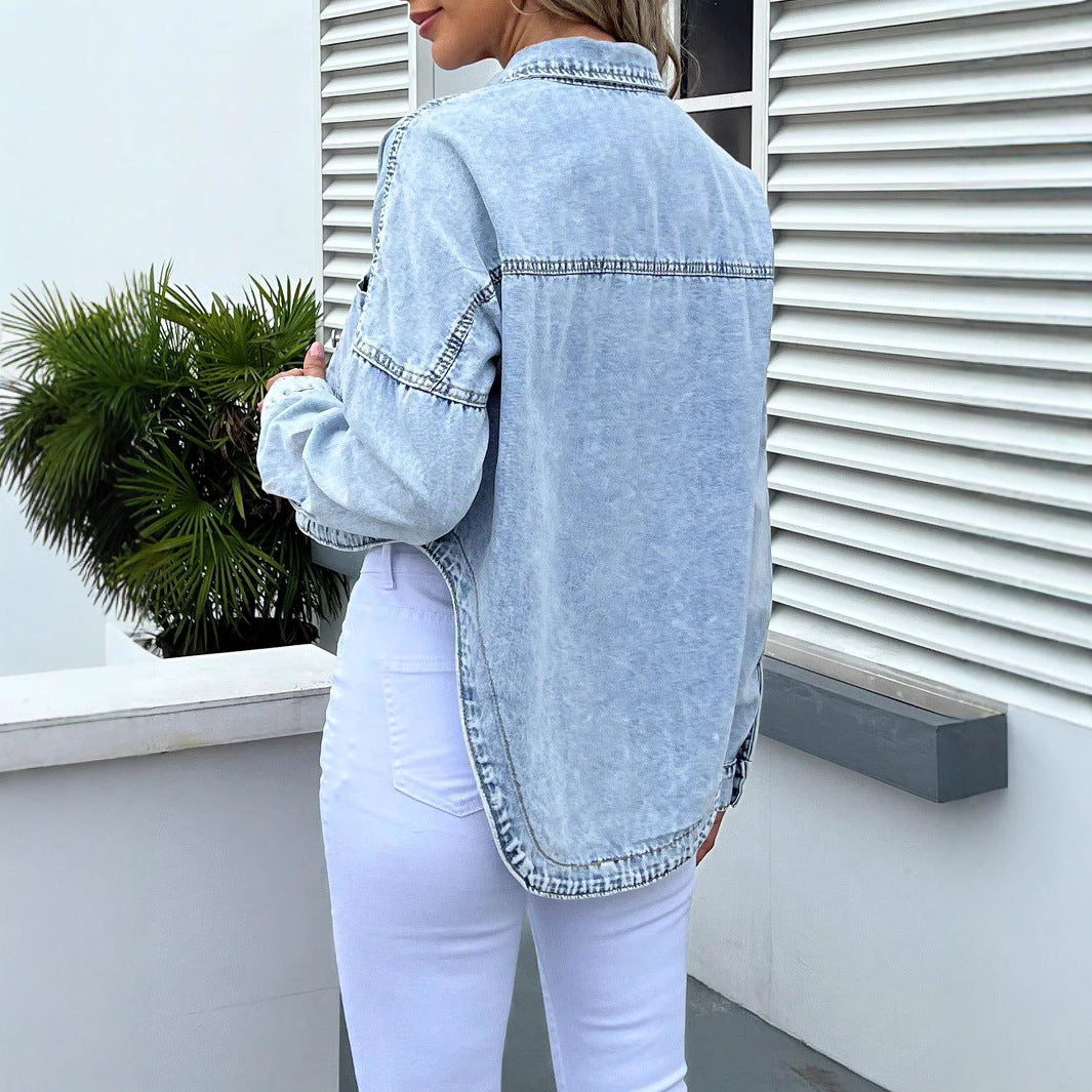 Dame cropped Jeansjakke med praktiske lommer og moderne oversized-snit Stilla