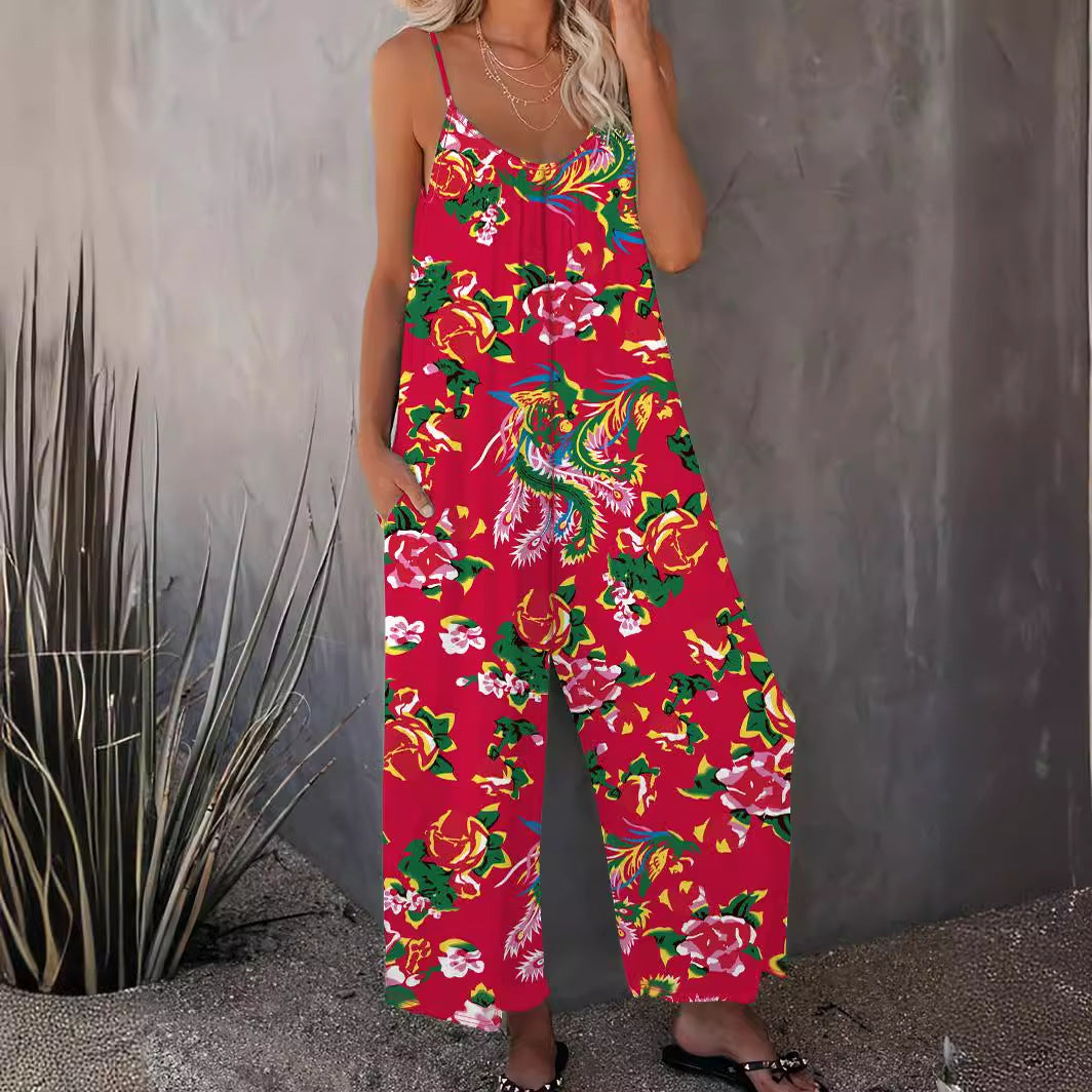 Dame Floral Print Bredbenet Jumpsuit Stilla