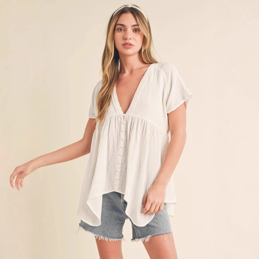 Dame afslappet bluse med asymmetrisk kant Stilla