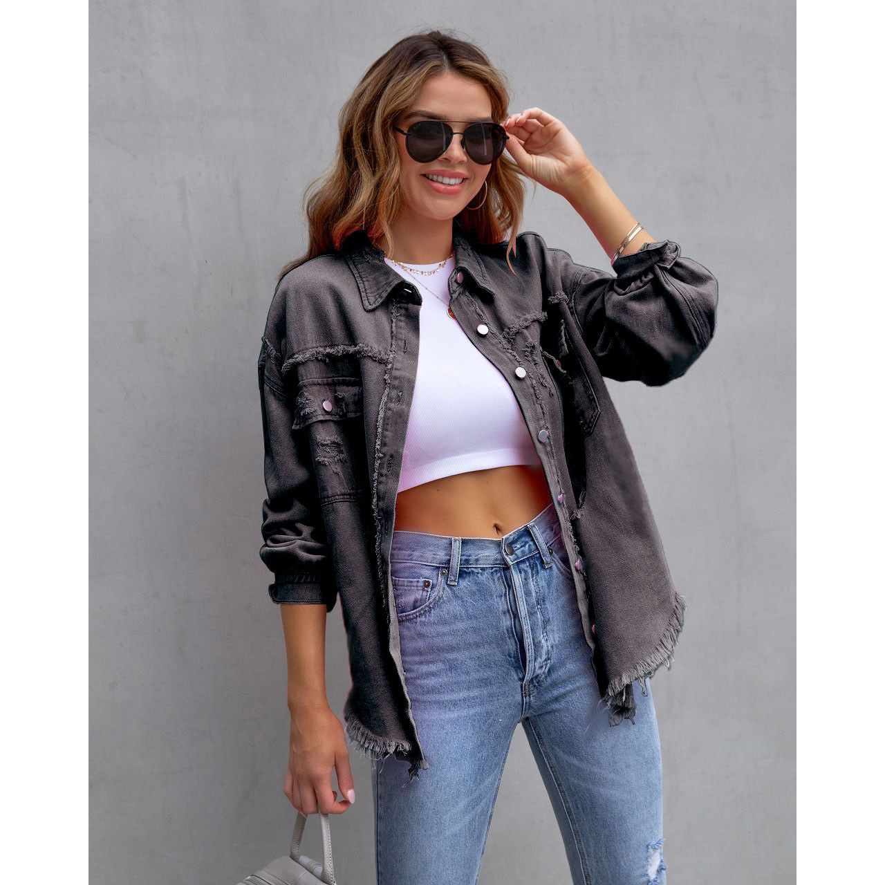 Stilla | Revnet Denim Casual Skjortejakke