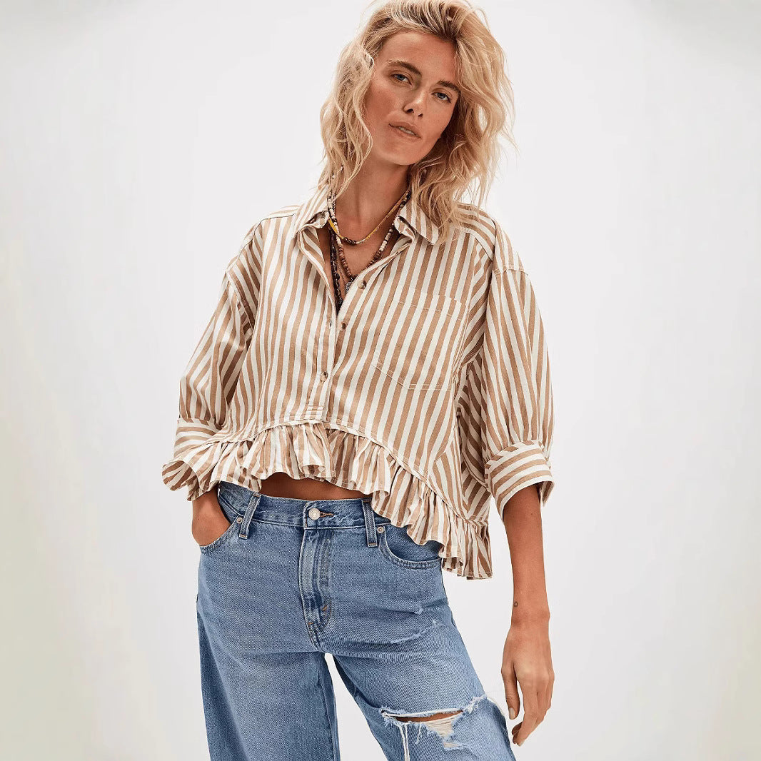 Dame afslappet blusejakke med flæse Stilla