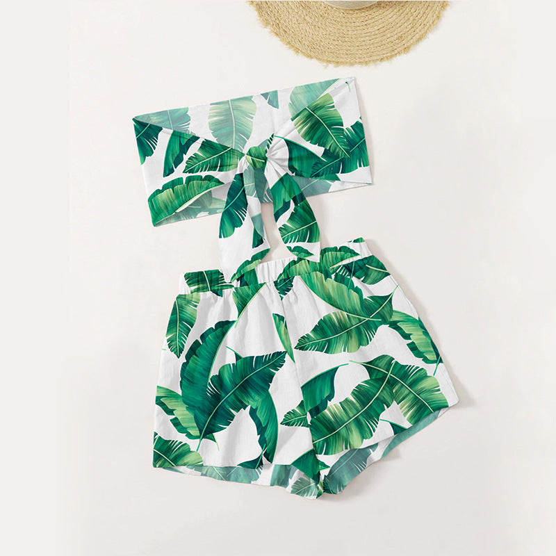 Dame afslappet shorts- og top-sæt med tropisk bladmønster Stilla