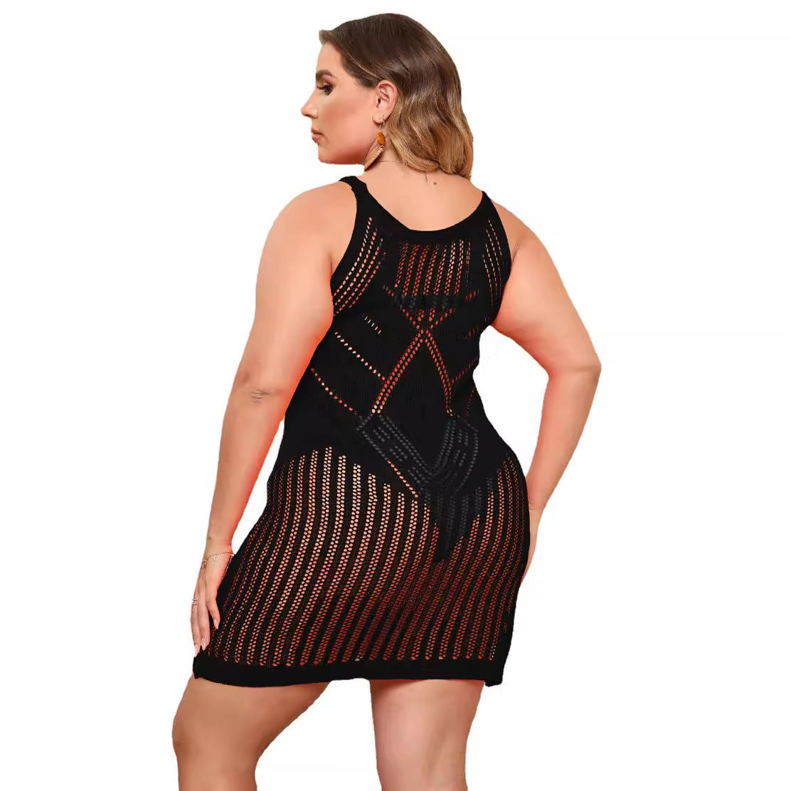 Dame Elegant Hæklet Strandkjole med dyb V-udskæring og raffinerede stribeudskæringer Stilla