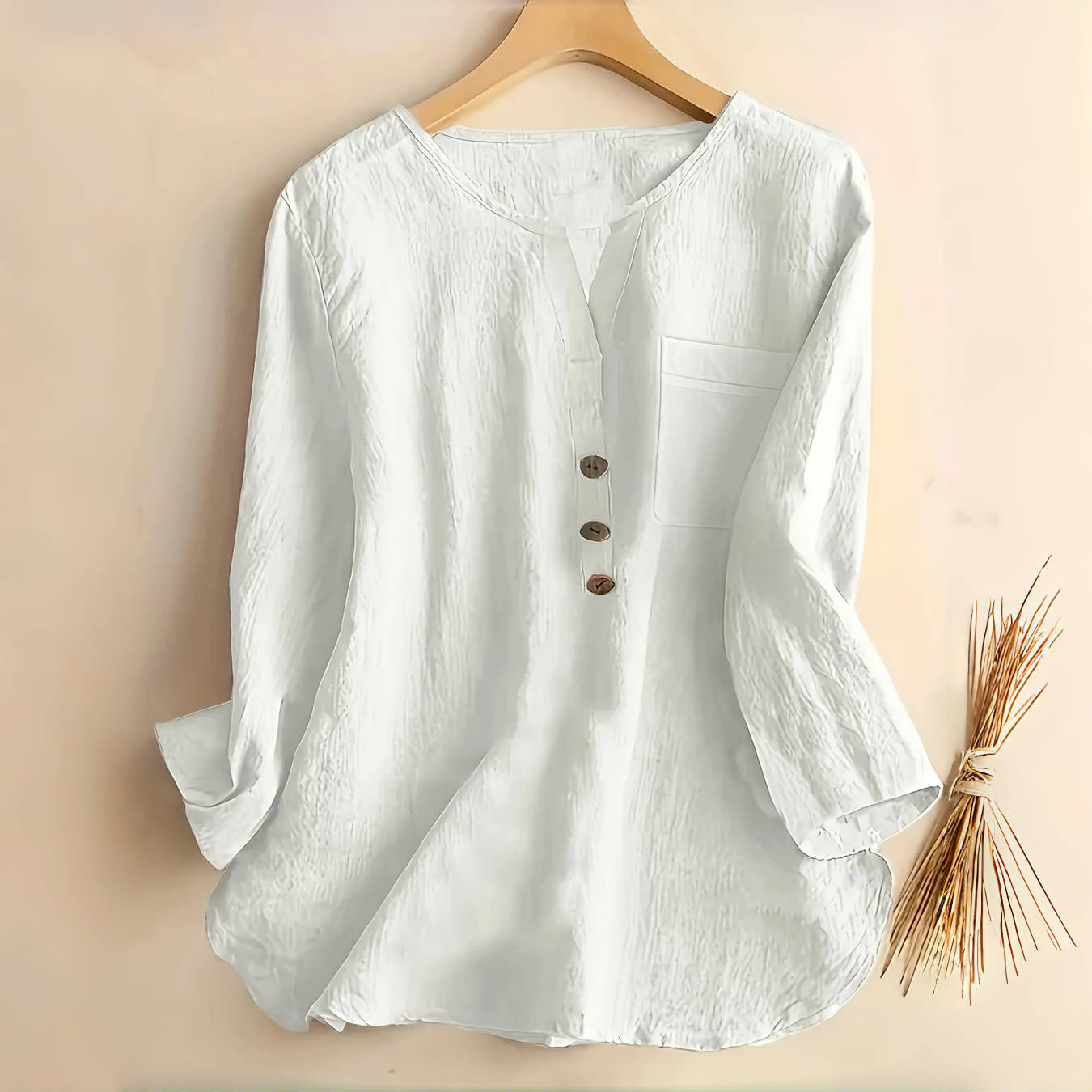 Dame afslappet bluse med knapdesign og lommer Stilla