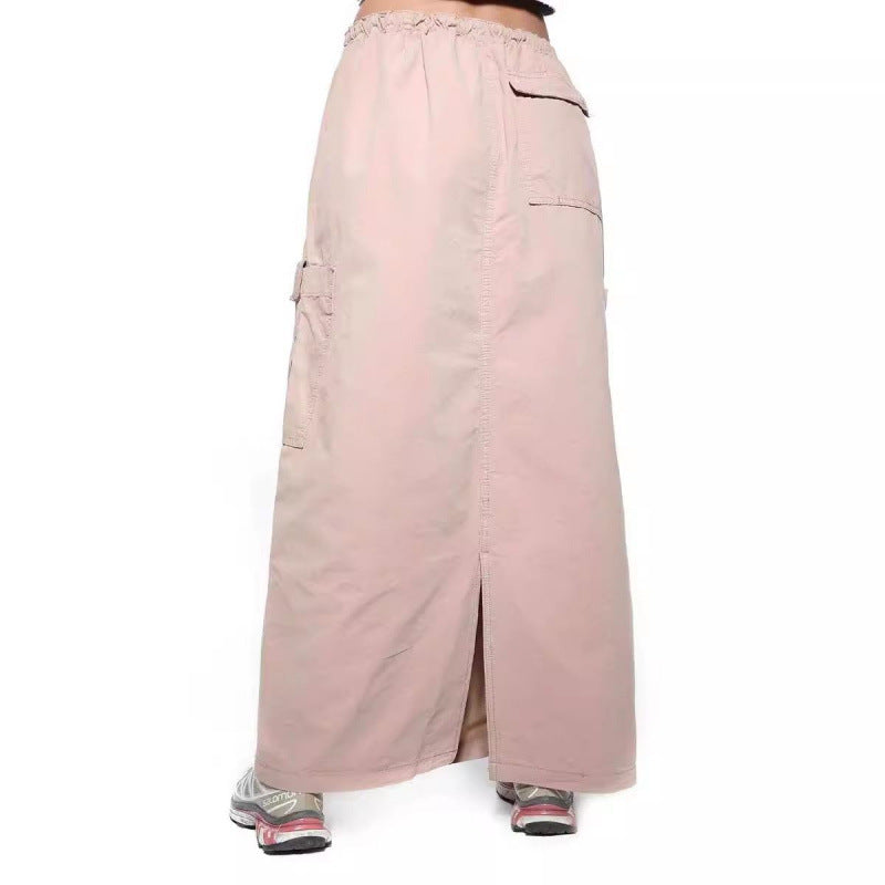 Dame Cropped Langærmet Top med Snortræk-detaljer og Cargo-Maxiskørt Stilla