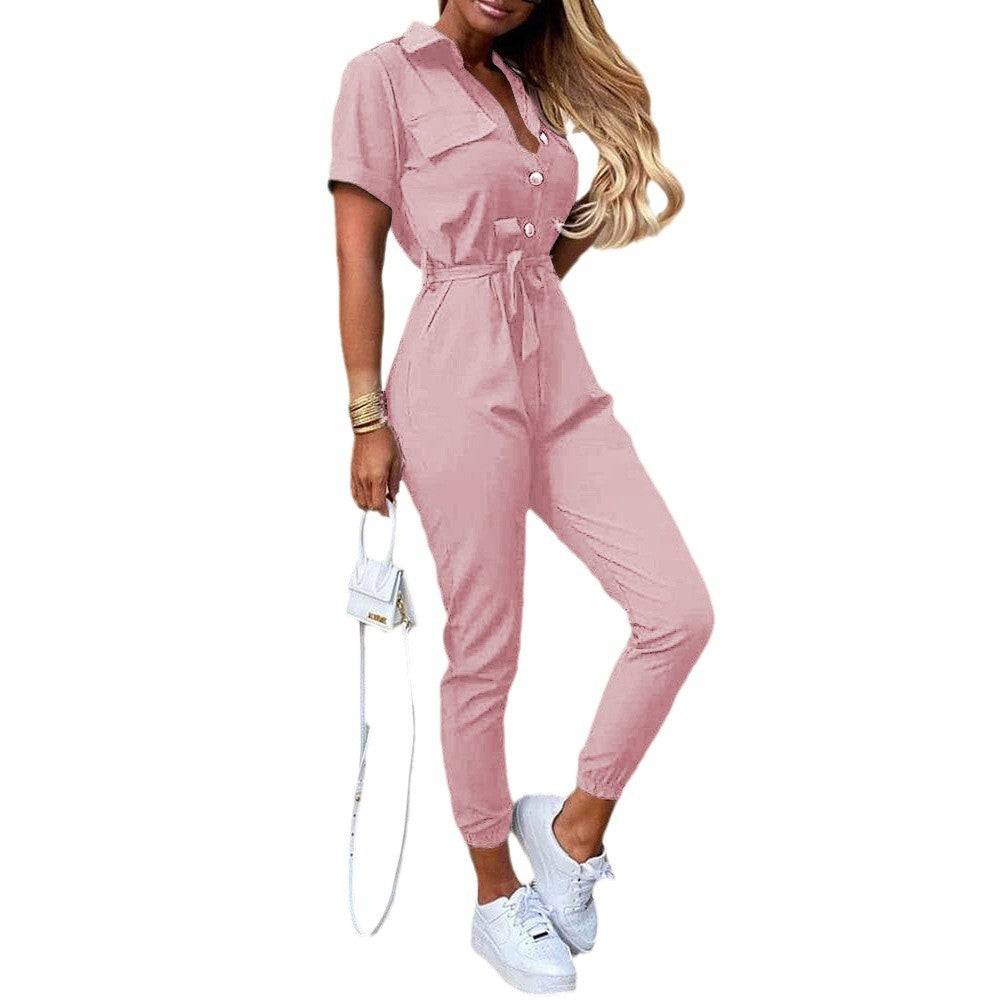 Dame moderigtigt jumpsuit med praktisk knaplukning og elastisk talje Stilla
