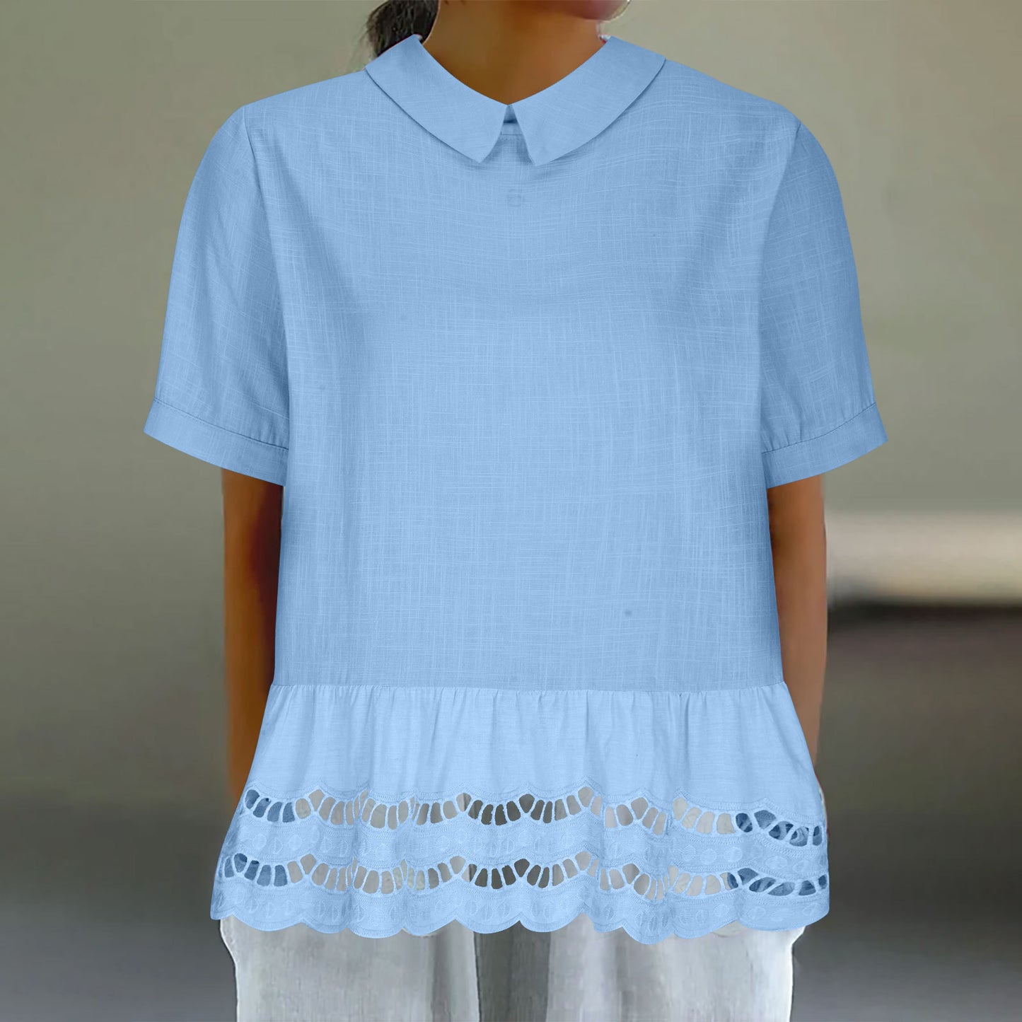 Dame elegant bluse med bølget kant Stilla