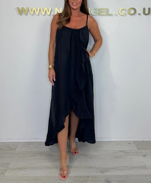 Dame afslappet maxikjole med flæser og asymmetrisk fald Stilla