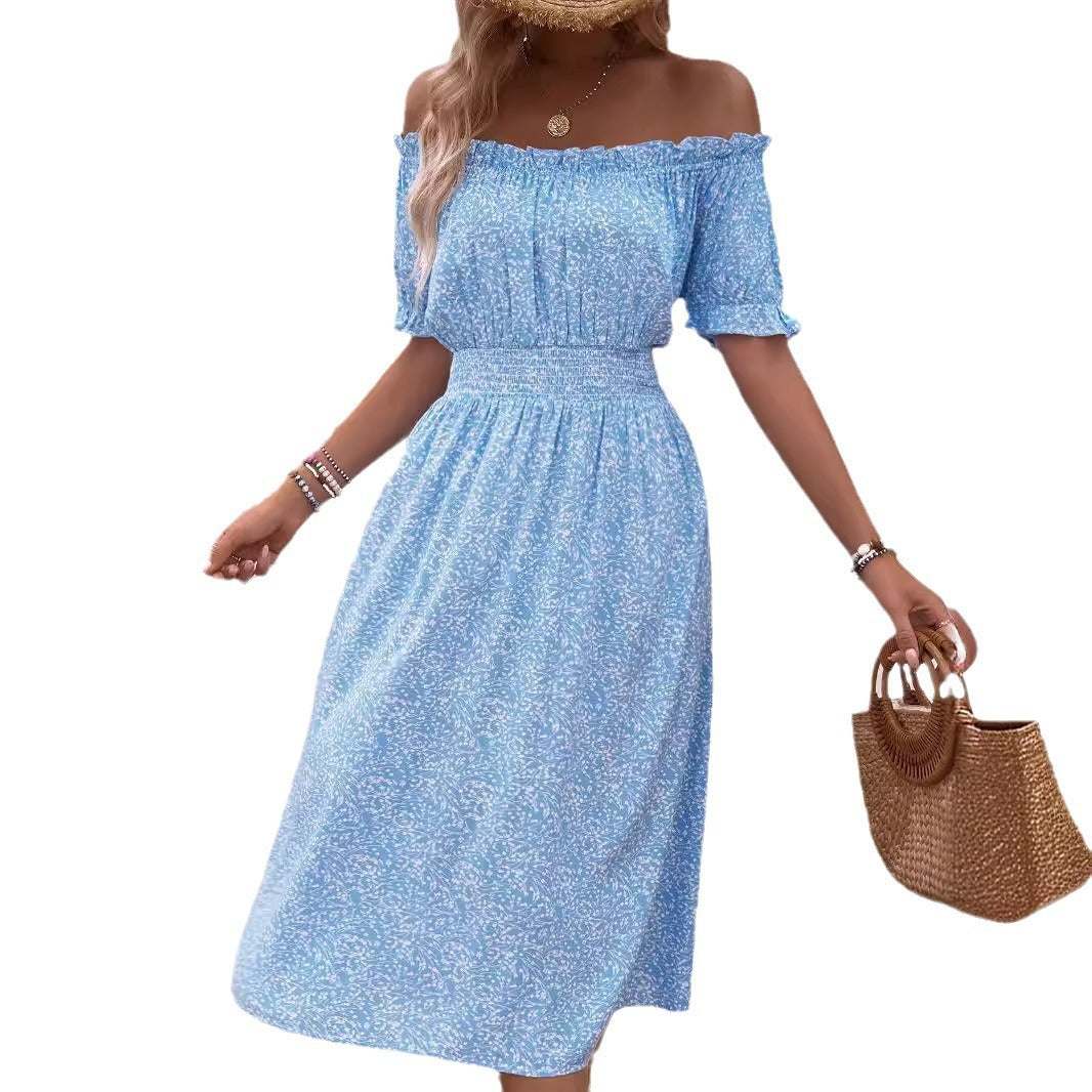 Dame A-linje kjole med fint prikkemønster og elastisk taljebånd Stilla