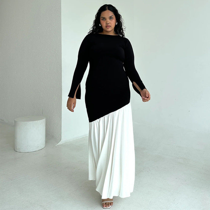 Dame Elegant Langærmet Maxi Kjole med asymmetrisk Stofdesign Stilla