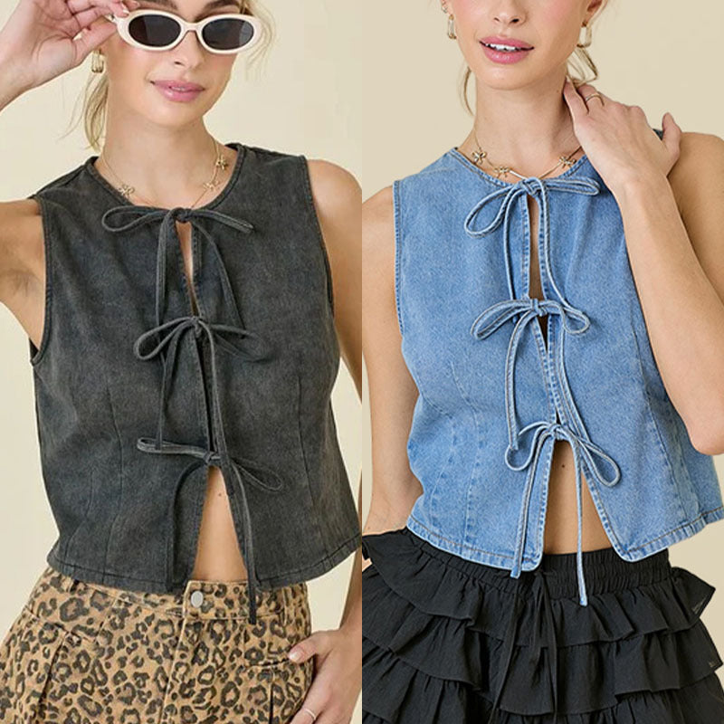 Dame Denim-Bustier-top med snøredetaljer Stilla