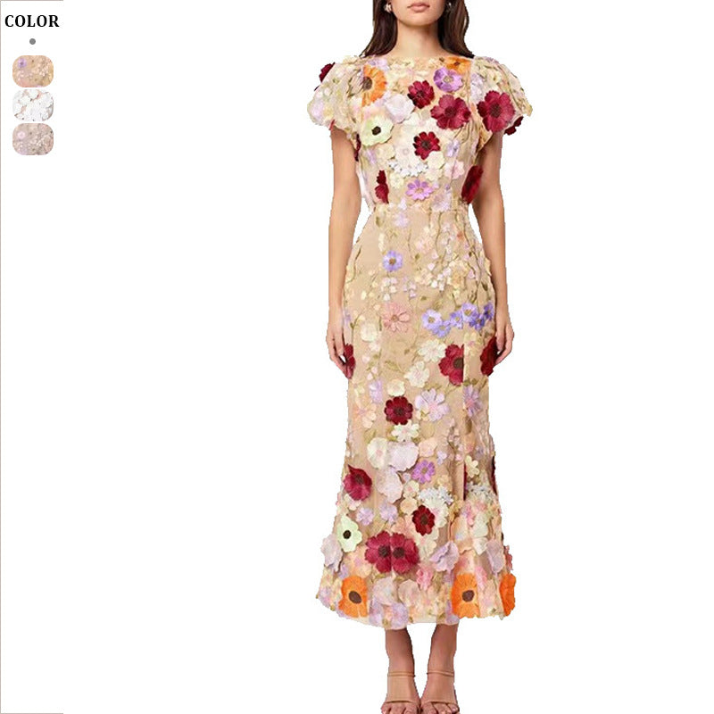 Dame Elegant blomstertkjole med skinnende overlejringer og flæser Stilla