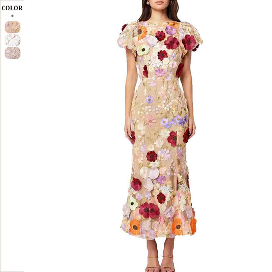 Dame Elegant blomstertkjole med skinnende overlejringer og flæser Stilla