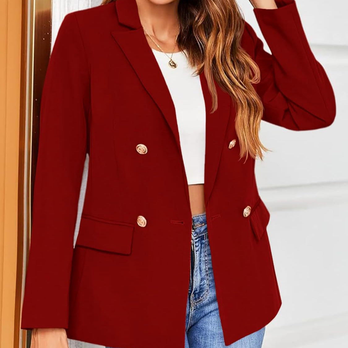 Dame elegant blazer med dobbelt knaplukning og struktureret snit Stilla