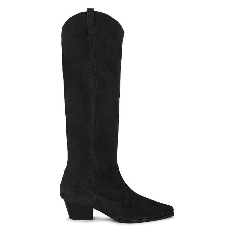Femme Over-the-Knee Suede Westernstøvler med skulptureret hæl Stilla