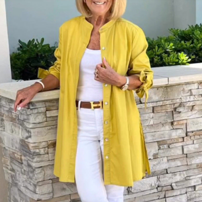 Dame afslappet lang jakke med opretstående krave og praktiske lommer Stilla