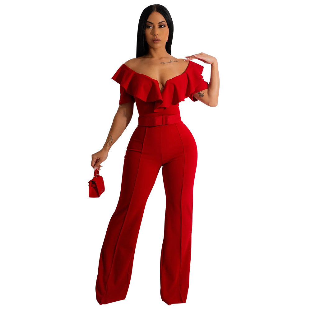 Dame elegant flæse jumpsuit med bælte og bredt ben Stilla